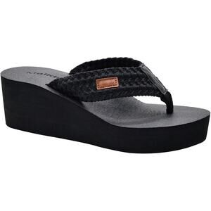 New Malida Womens Size 9 Black Cushion Flip Flop Wedge Arch Support Sandal Shoes